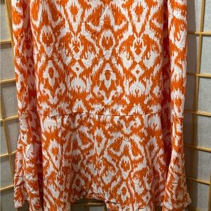 Orange and White Patterned Long Sleeve Top